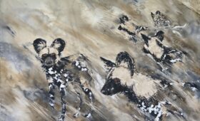 Wildlife_Painted wild dog Pack, acrylic on loose canvas